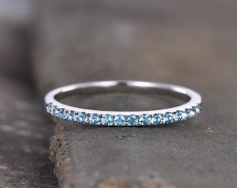 Half Eternity Blue Topaz Ring, Topaz Wedding Band, Blue Gemstone Ring, Sterling Silver Ring, Wedding Ring, December Birthstone, Gold Ring