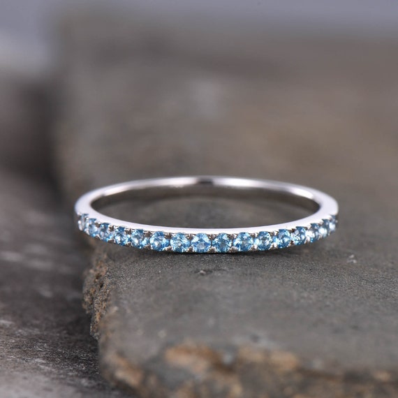Blue Topaz Ring Sterling Silver Blue Topaz Wedding Band Eternity Ring  Dainty Ring Stacking Ring Birthstone Ring Marquise Wedding Band Women