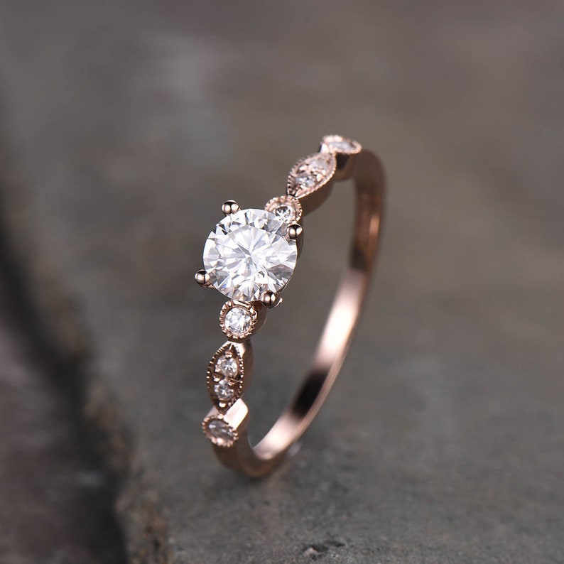 Rose Gold Engagement Ring, Dainty Ring, Promise Ring, CZ Engagement Ring, High Quality CZ Wedding Ring, Diamond Simulant Ring, Art Deco image 4