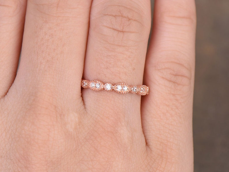 Sterling silver ring/Cubic Zirconia wedding band/CZ wedding ring/stack ring/Art Deco Matching band/Half eternity ring/Rose gold plated image 5