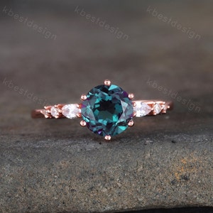 Alexandrite Ring, Round Engagement Ring, June Birthstone, Unique Wedding Bridal Ring, Rose Gold Alexandrite Ring, Promise Anniversary