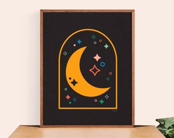 Celestial Night Sky Print || Galaxy Poster || Space Poster || Moon Phases Wall Art