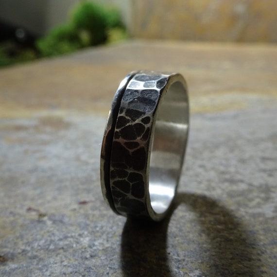 Sterling Silver .925 Hammered Band with Straight Edge Ring Hammered Band Ring for Men or Women Personalized Band Ring 5mm 6mm 7mm 8mm