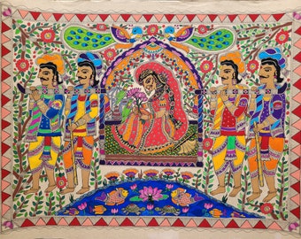 Indian Woman Carrying Water Pots, Madhubani Painting Handmade Preorder ...