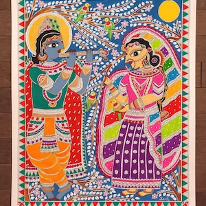 Radha and Krishna Madhubani folk painting