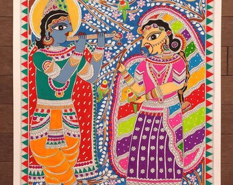 Indian Woman Carrying Water Pots, Madhubani Painting Handmade Preorder ...
