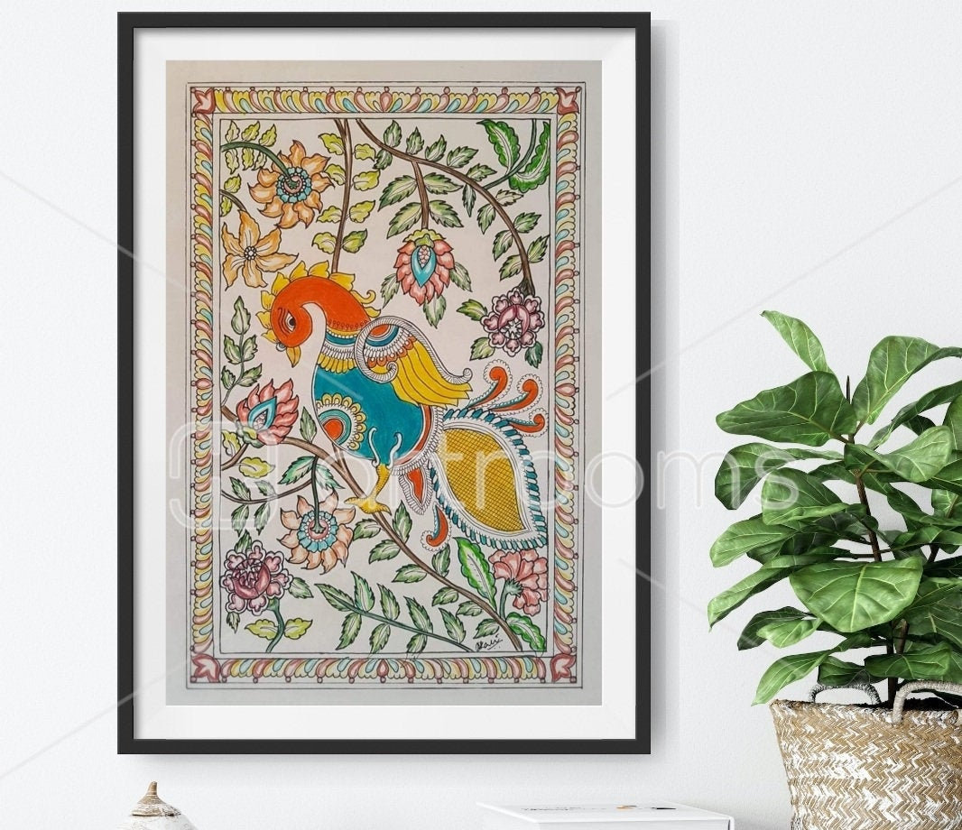 Kalamkari Art Canvas Painting - Beautiful Peacock for Home and Wall De –  Mangal Fashions