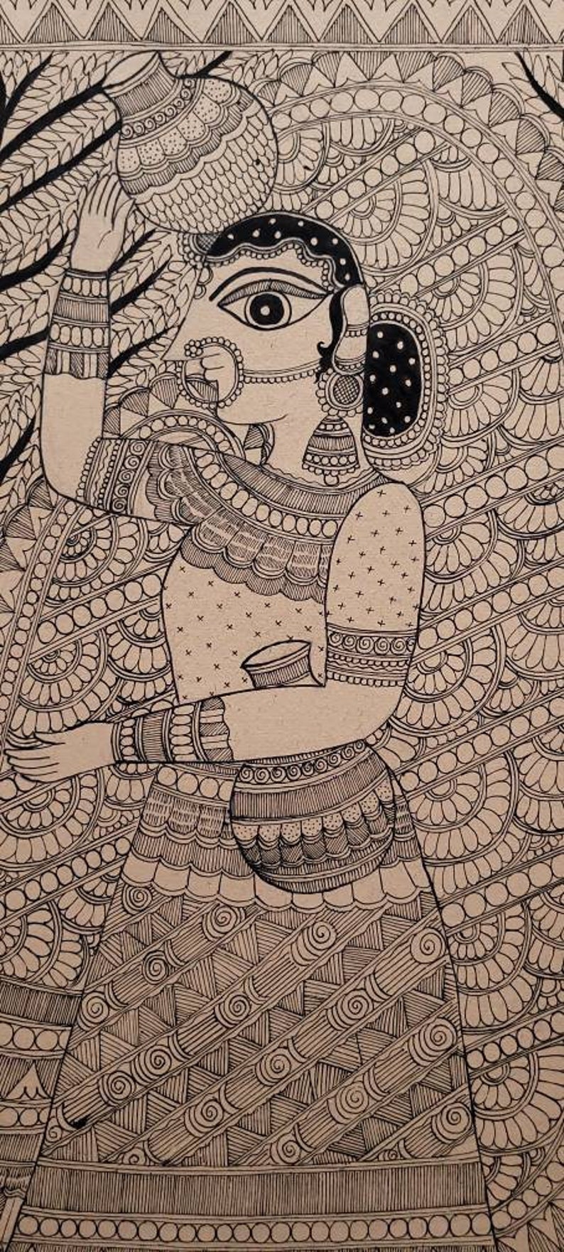 Indian Woman Carrying Water Pots, Madhubani Painting Preorder - Etsy