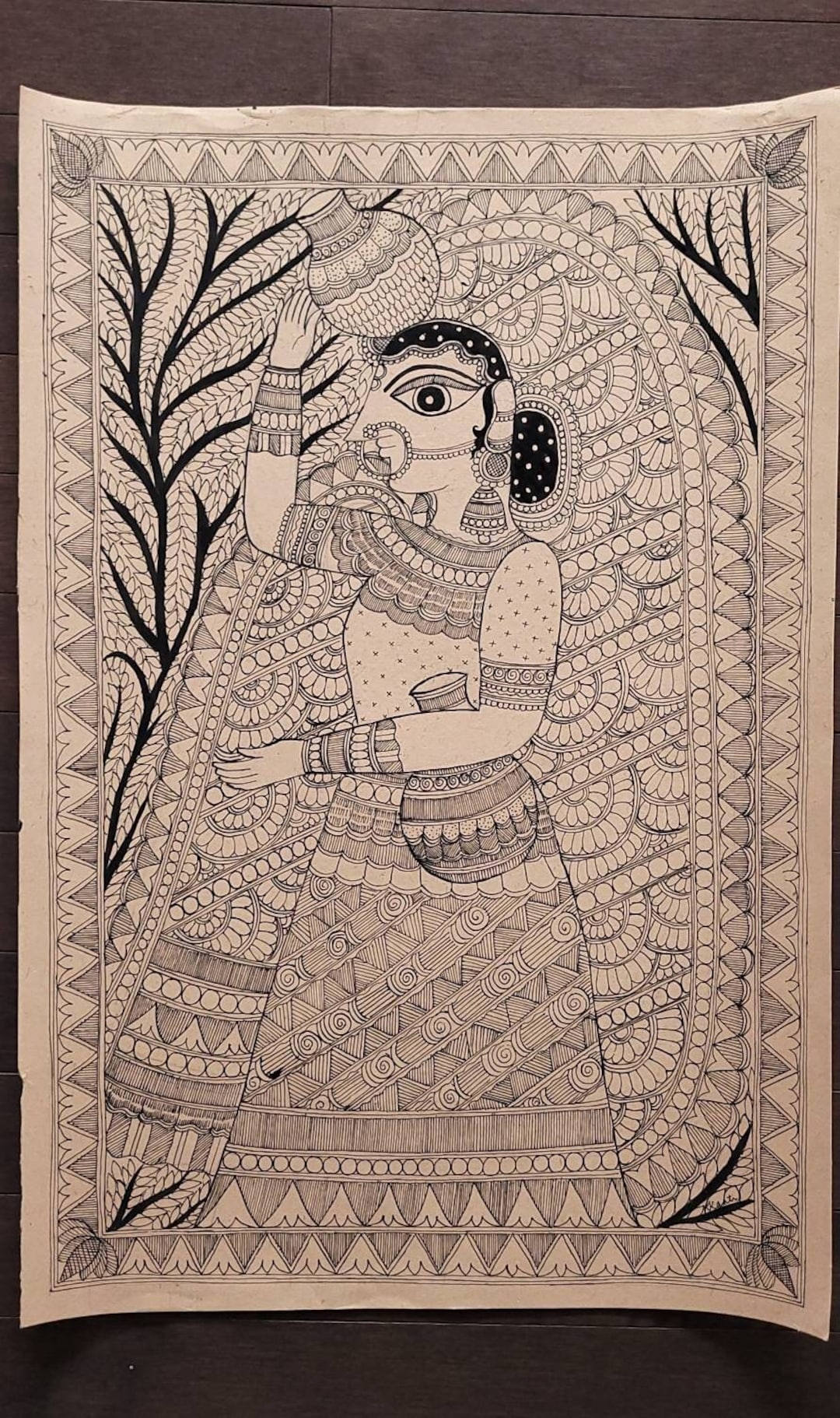 Indian Woman Carrying Water Pots, Madhubani Painting Handmade Preorder ...