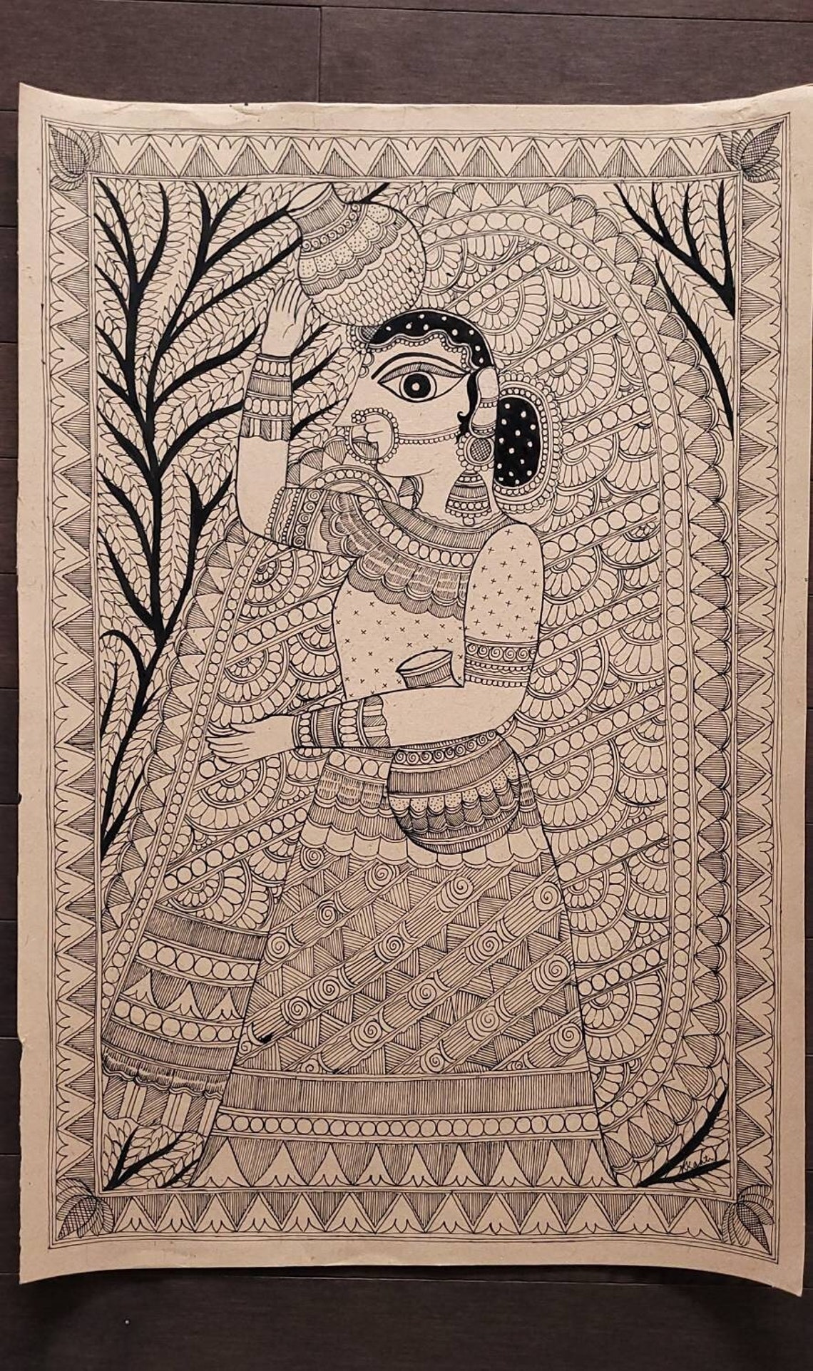 Indian Woman Carrying Water Pots, Madhubani Painting Handmade Preorder ...