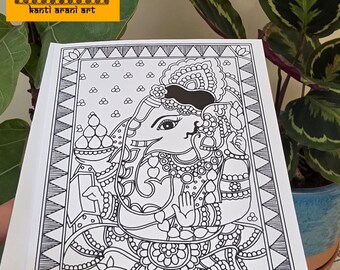 Madhubani greeting card of Lord Ganesha colour it yourself