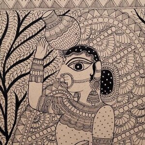 Indian Woman Carrying Water Pots, Madhubani Painting Handmade Preorder ...