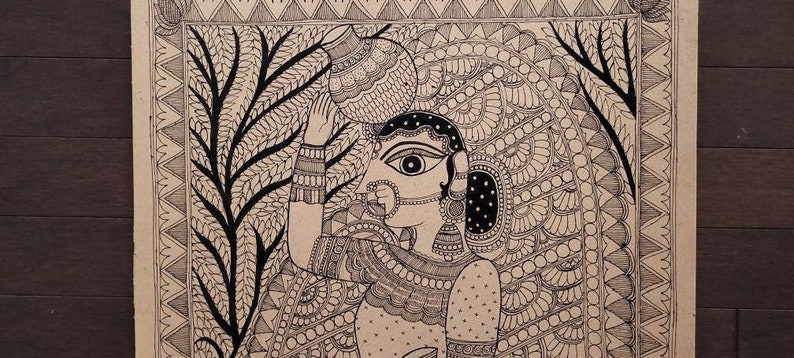 Indian Woman Carrying Water Pots, Madhubani Painting Handmade Preorder ...
