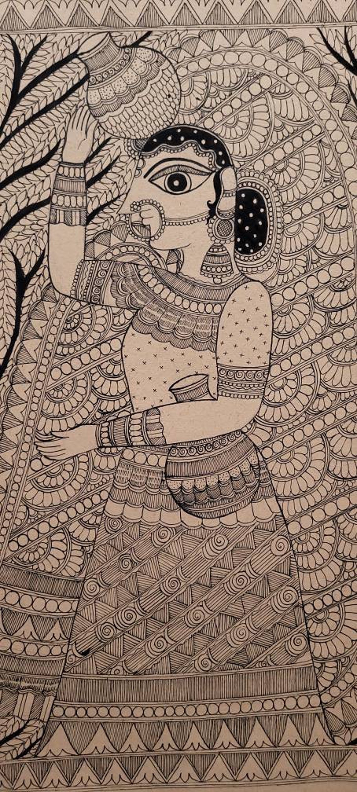 Indian Woman Carrying Water Pots, Madhubani Painting Handmade Preorder ...