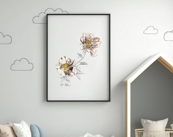 Minimalist Beach Roses Botanical - Ink Art Print