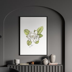 Blumen Kunstdruck Gardenia Botanische Zeichnung