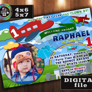 AIRPLANE, PILOT or Aviator Birthday Invitation, CUSTOM Digital File, Any age, With Photo