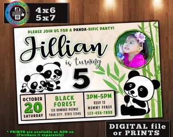 Panda Invitation, Panda Birthday Party, Panda, Black Panda Invite, Personalized, Printable, Digital File, Any age, With Photo