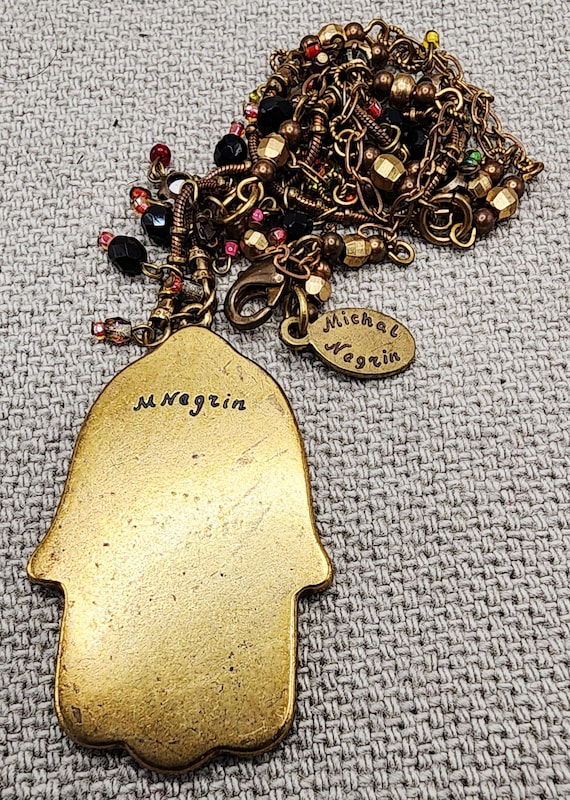 Michal Negrin Hamsa Pendant Necklace Victorian Roses Flowers