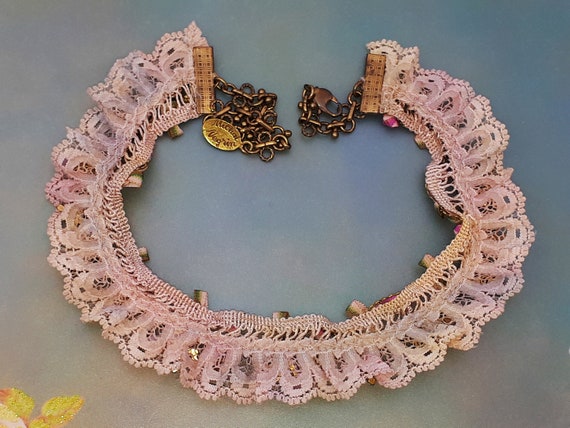 Michal Negrin Lace Necklace Victorian Pink Purple… - image 2