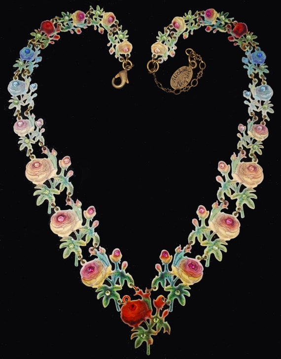 Michal Negrin Multicolor Roses Necklace Lasercut … - image 2