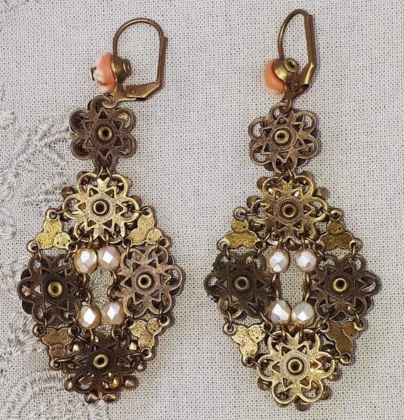 Michal Negrin Earrings Victorian Roses Crystal Pe… - image 2