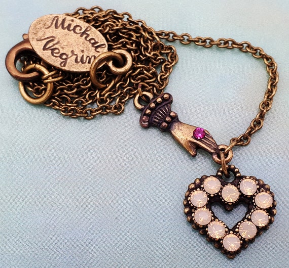 Michal Negrin Necklace Heart Love Hand Pendant Ch… - image 1