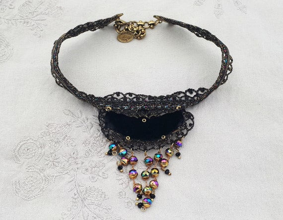 Michal Negrin Black Choker Necklace Crystals Bead… - image 2