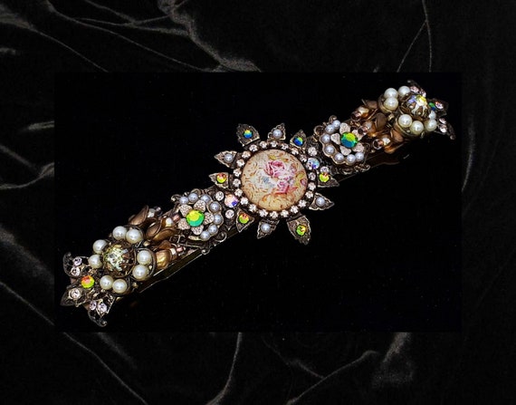 Michal Negrin Hair Clip Barrette Pearl Crystal Rose Cameo Victorian Hair  Accessory Headpiece Floral Handmade Jewelry Antique Wedding Bridal