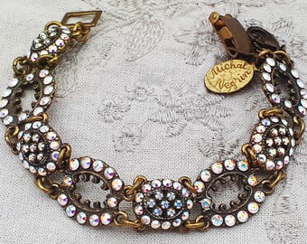 Michal Negrin Bracelet Clear Crystal Links Victorian Antique Vintage Art Deco Retro Swarovski Rhinestones Handmade Jewelry Y2K 2000s 1990s