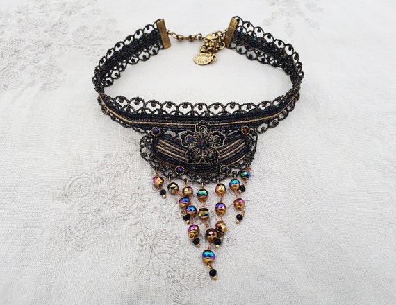 Michal Negrin Black Choker Necklace Crystals Bead… - image 1