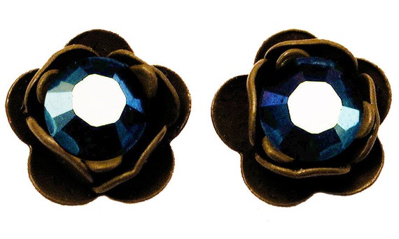 Michal Negrin Rose Stud Earrings Swarovski Crysta… - image 4