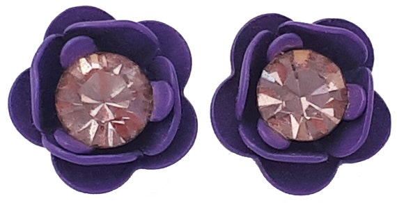 Michal Negrin Rose Stud Earrings Swarovski Crysta… - image 5