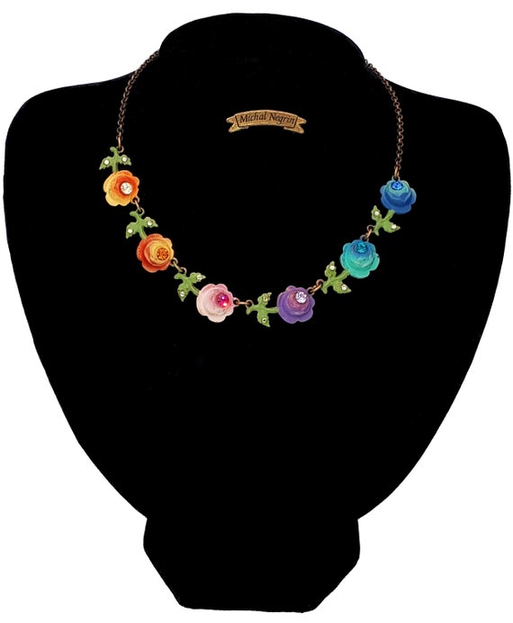 Michal Negrin Necklace Multicolor Roses Crystals V