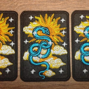 Celestial Serpent Embroidered Iron On Patch Sun Snake