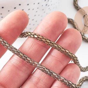 Chaine serpent écailles bronze, chaine bijou, fantaisie,grossiste chaine,5 mm, x1 metre, (G2495)
