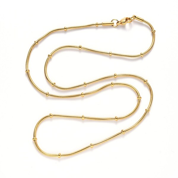 Complete 14k satellite gold steel chain, stainless steel necklace chain, nickel free, gold brass, 0.9mm, 50cm, X1 G5796