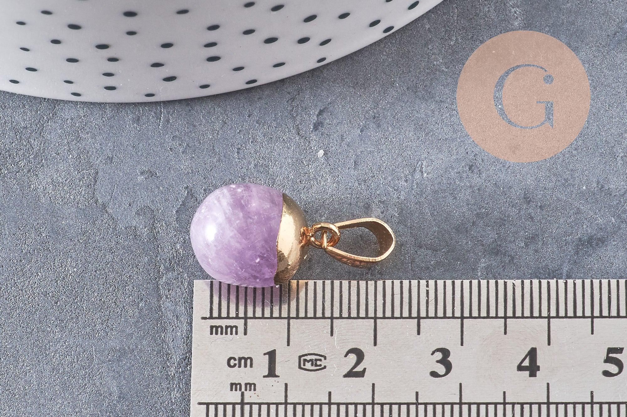 Pendentif Goutte Doré Serti D'une Améthyste Violette Polie - Bijou Occasion Bon état