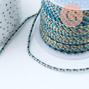 Blau-beige geflochtene Kordel mit Goldfaden, 1,5 mm-2 mm, x 1 Meter (G6070)