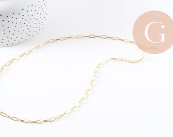 16K Gold Plated Rectangular Thin Chain Necklace, 2.5 micron gold plated chain, full chain, gold chain, 1.8 mm, 43cm, x1 (G1845)