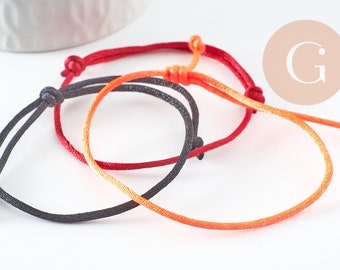 Bracelet réglable cordon polyester noir rouge orange 1-17cm, bracelet cordon à personnaliser, X1 G9424