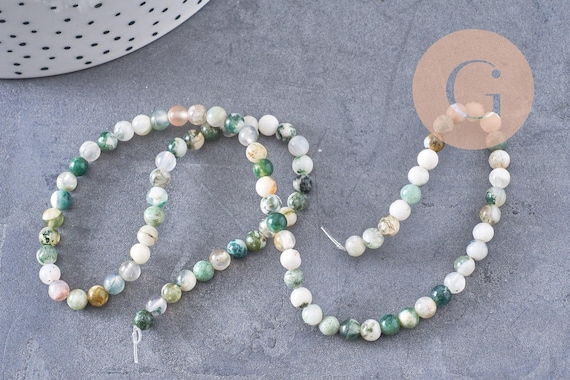 Perle ronde agate mousse naturelle 4mm,perle pierre, fil de 90 perles, x1 (G1537)