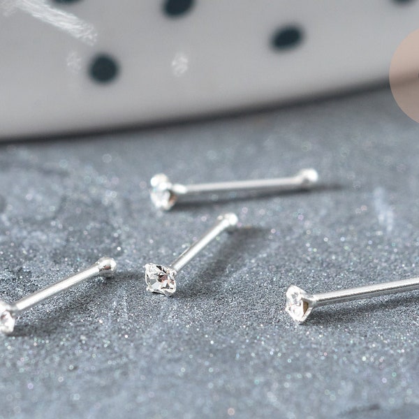 piercing clou argent massif cristal 1.5mm, piercing nez 925 boule perle argent massif piercing oreilles nez stud ajustable, X1  G5150