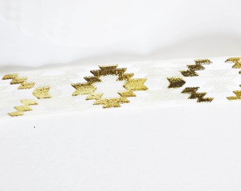 Elastic ribbon Aztec pattern ecru gold EFJF, EVJF bracelet, wedding ribbon, scrapbooking, 16mm, 1 meter-G1887