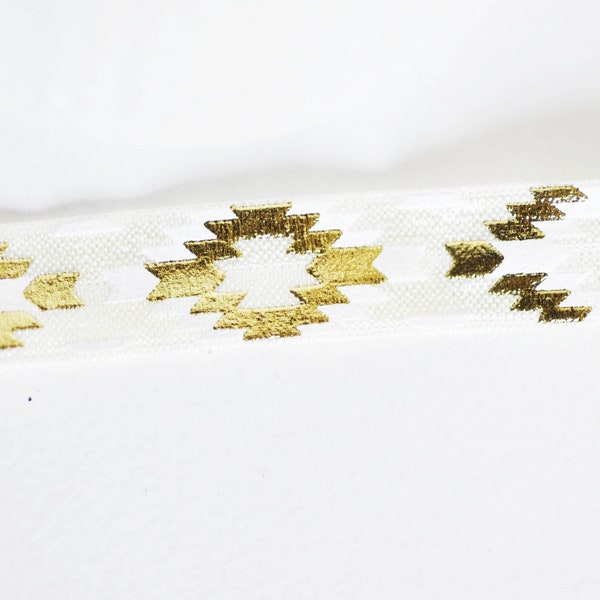 Ruban élastique motif Aztèque écru or EFJF,bracelet EVJF,ruban mariage,scrapbooking,16mm,1 mètre-G1887