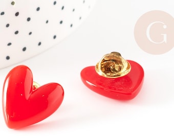 Broche de coração de resina vermelha 20 mm, x1 (G9260)