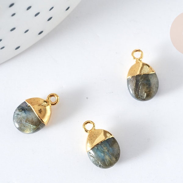 Natural labradorite drop pendant 925 silver 18K gold plated 9mm, X1, G7719