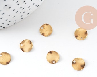 Raw brass hammered medal connector 10mm, x10 (G2563)