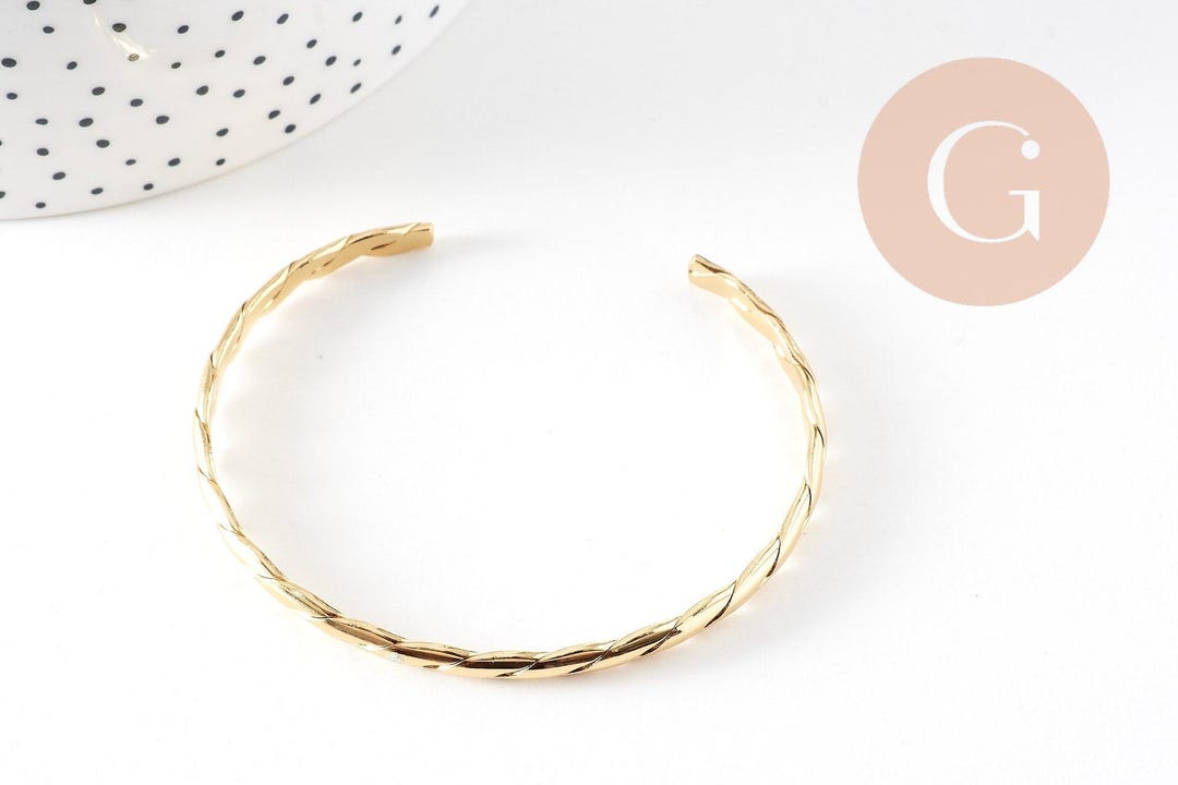 Adjustable Bangle Bracelet, 14k Gold-plated Brass With Braid, 50mm, X1 ...