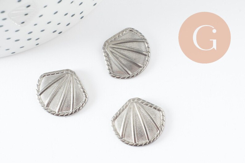 cabochon coquillage acier inoxydable platine 18.5mm, x1 (G10193)